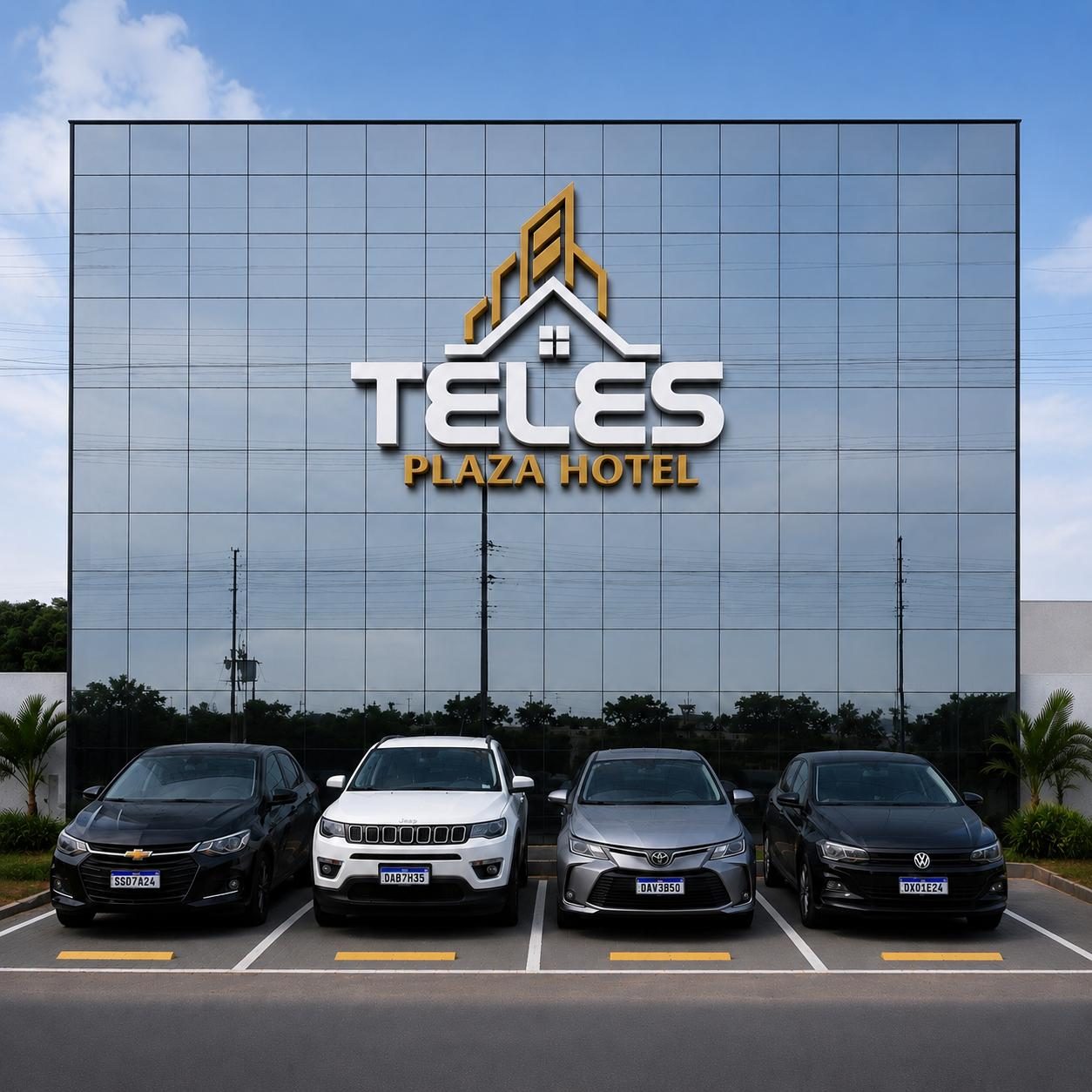 Fachada do Teles Plaza Hotel — hotel em Águas Lindas de Goiás, em frente à BR-070 e perto de Brasília